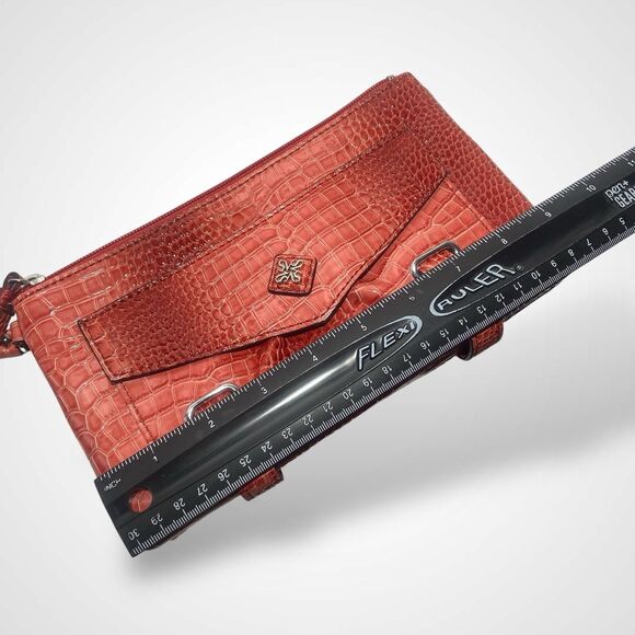 Simply Vera Wang Zip Top Wristlet Faux Croc Evening Clutch Handbag Pouch Coral - Picture 6 of 11